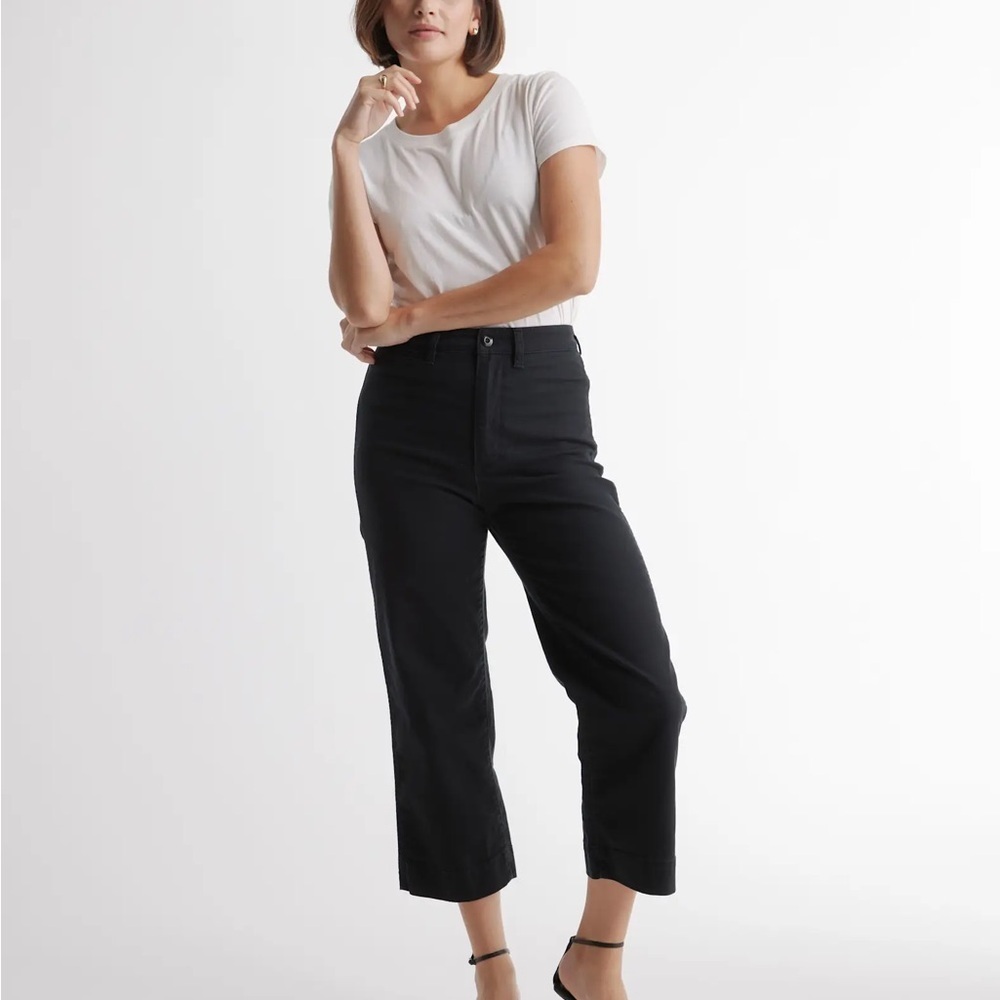 Quince organic stretch cotton twill wide leg high rise crop pants woman size 29 - Picture 7 of 15